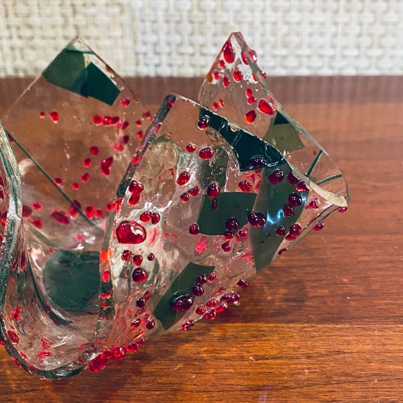 🎄🌟HP🌟Set of 2 Holly Art Glass Tealight Holders Christmas Décor by A Abrahams - Picture 3 of 10